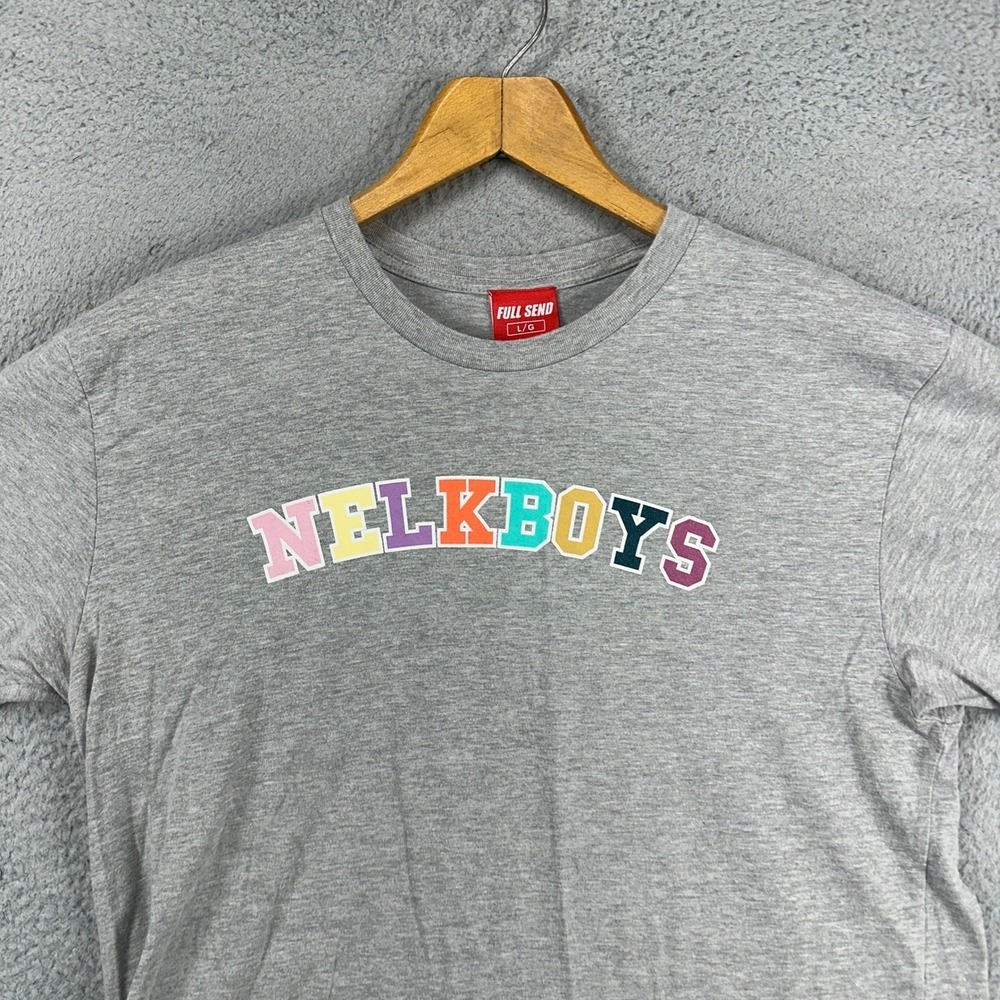 Nelk Boys Full Send Adult Mens T-Shirt Large Grey Crew Neck Short Sleeve Tee